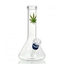 MWP Small Glass Beaker Bong With Leaf 13cm