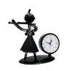 Musician Sculpture Metal Girl Flute With Clock