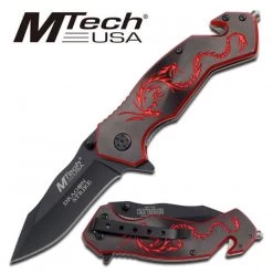 Mtech Black Cd Finish Handle With Red Dragon Folding Knife