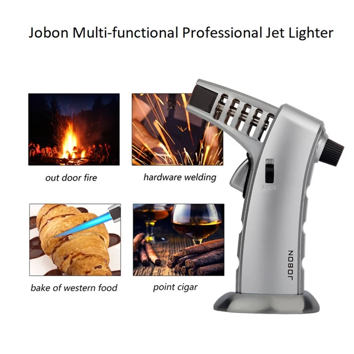Jobon Multi Functional Professional Jet Burner Lighter Silver 2 Jobon Multi Functional Professional Jet Burner Lighter Silver - Image 2