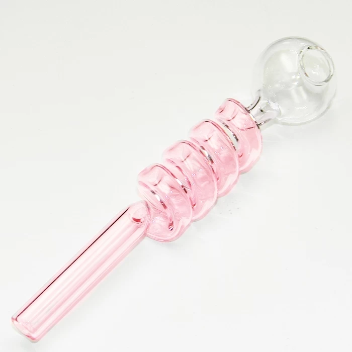 Pink Swirl Curly Sweet Puff Curved Glass Pipe 13cm 1 Pink Swirl Curly Sweet Puff Curved Glass Pipe 13cm