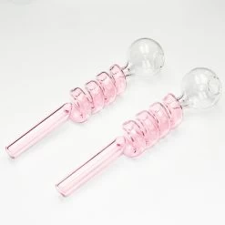 Pink Swirl Curly Sweet Puff Curved Glass Pipe 13cm Twin Pack