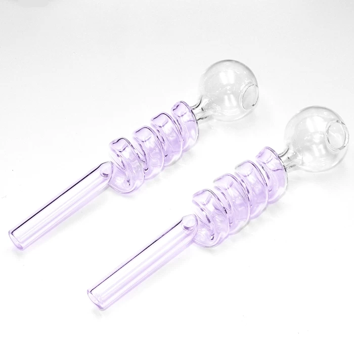Purple Swirl Curly Sweet Puff Curved Glass Pipe 13cm Twin Pack 1 Purple Swirl Curly Sweet Puff Curved Glass Pipe 13cm Twin Pack