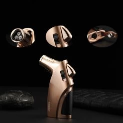 Jobon Triple Flames Impressive Metal Jet Lighter Gift Box Gun Metal -Hookah Equipment Store gla35 jobon triple flame jet lighter gift box bronze detail 1