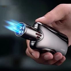 Jobon Quadruple Flame Large Gift Jet Lighter Gun Grey -Hookah Equipment Store gla36A jobon quadruple flames jet lighter gun grey hand