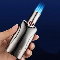 Jobon Quadruple Flame Large Gift Jet Lighter Gun Grey -Hookah Equipment Store gla36A jobon quadruple flames jet lighter gun grey hand2