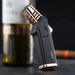 Jobon Large Strong Flame Jet Lighter Black Gold