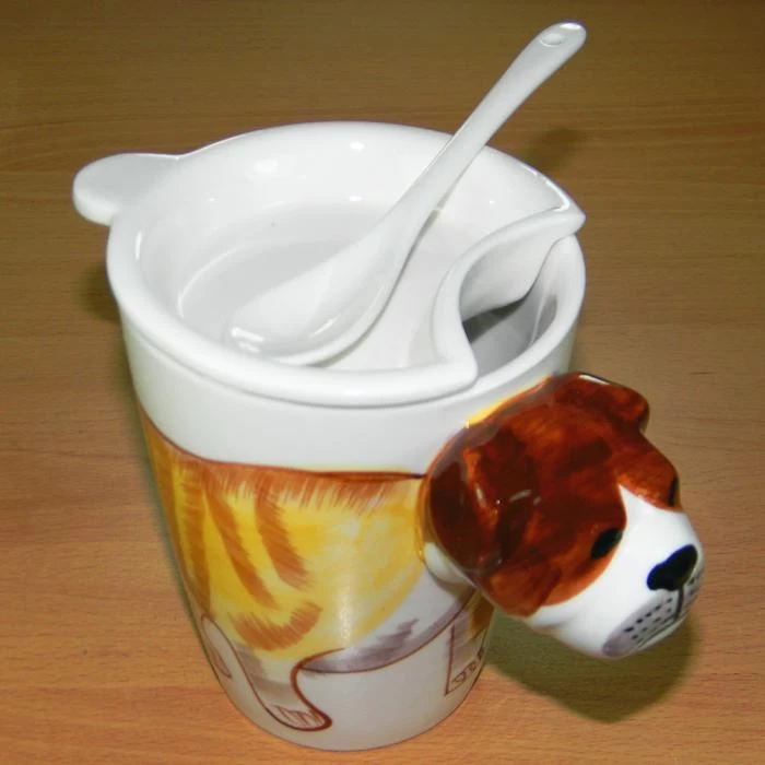 Hand Paint 3D Coffee Tea Mug Bulldog With Lid Spoon 1 Hand Paint 3D Coffee Tea Mug Bulldog With Lid Spoon