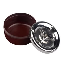 Push Down Stainless Steel Modern Tabletop Cigarette Ashtray With Spinning Tray -Hookah Equipment Store metal spinning ashtray brown open