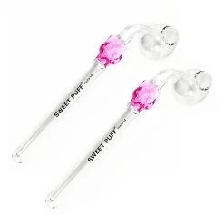 Twin Pack Pink Skull Sweet Puff Curved Glass Pipe 13cm