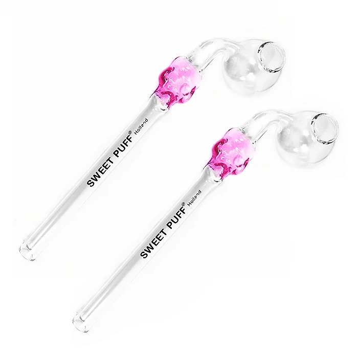 Twin Pack Pink Skull Sweet Puff Curved Glass Pipe 13cm 1 Twin Pack Pink Skull Sweet Puff Curved Glass Pipe 13cm