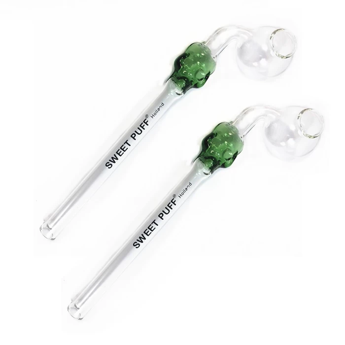 Twin Pack Green Skull Sweet Puff Curved Glass Pipe 13cm 1 Twin Pack Green Skull Sweet Puff Curved Glass Pipe 13cm