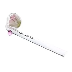 White Flower Pink Balancer Clear SWEET PUFF Glass Pipe 13cm