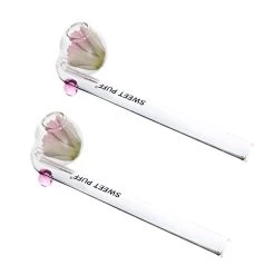 Twin Pack White Flower Pink Balancer Clear SWEET PUFF Glass Pipe 13cm